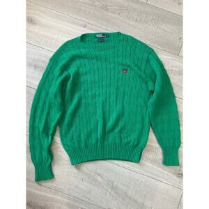 Polo by Ralph Lauren Cable Knit Preppy Sweater  – Kelly Green – Size L